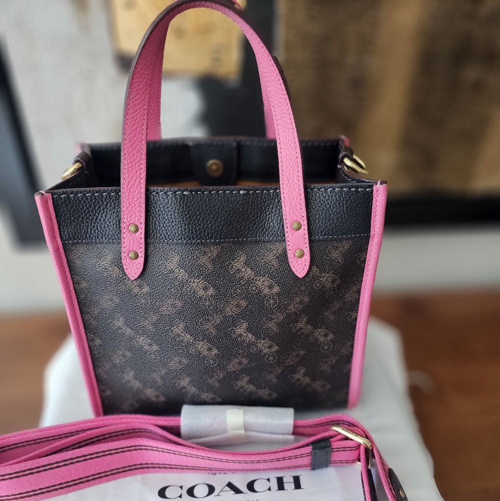💯 AUTHENTIC COACH PINK AND BROWN MONOGRAMMED TOTE BAG - Picture 6 of 8